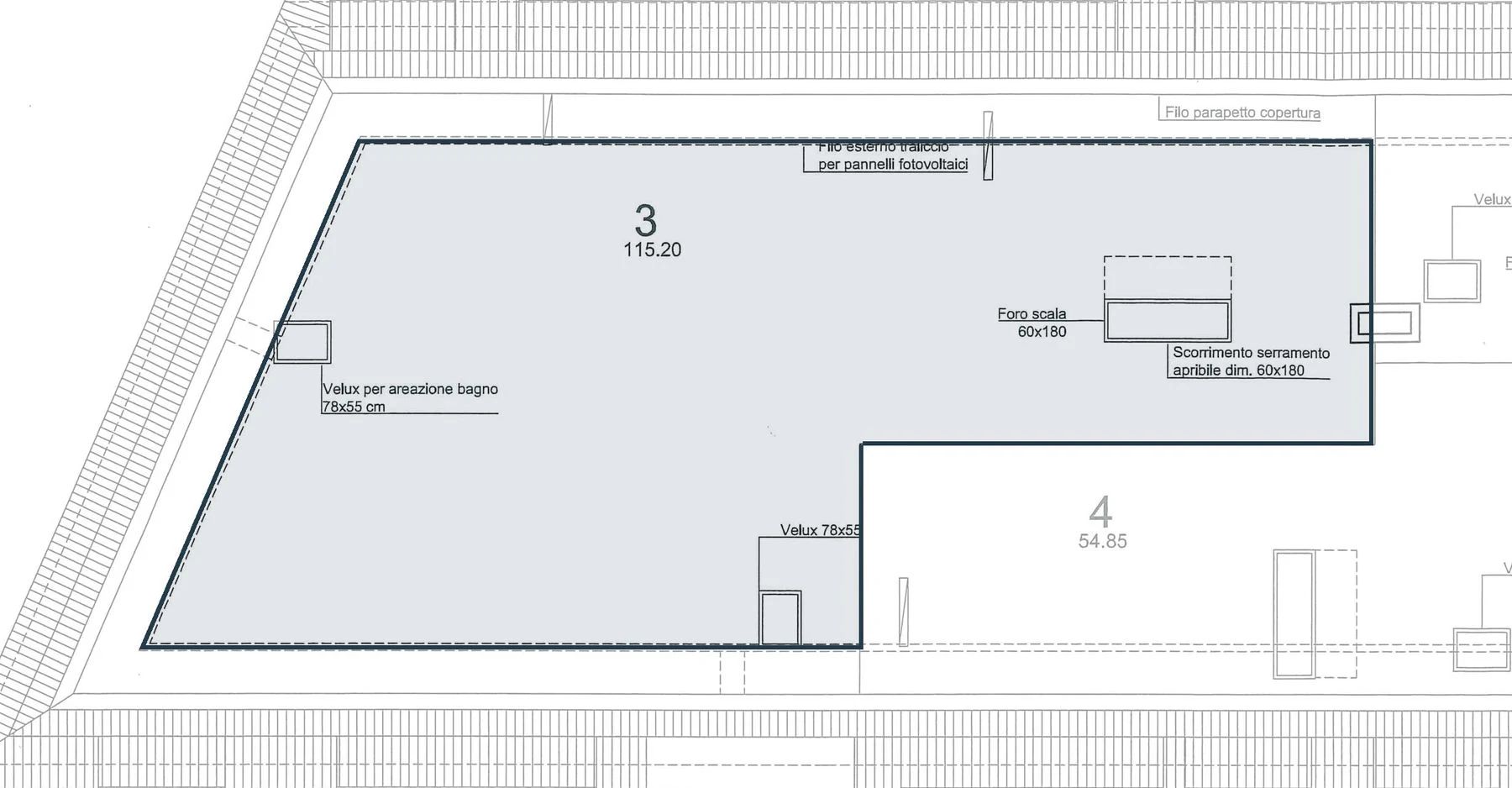 Attico 3 – Pianta terrazzo in copertura